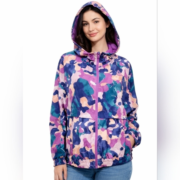 Reebok Jackets & Blazers - Reebok Women’s Hooded Windbreaker Jacket Abstract Print Size Large Zip Front
